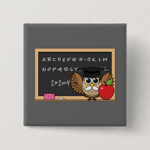 Bóton Quadrado 5.08cm Coruja de Professores Bonita com Cartoon Apple
