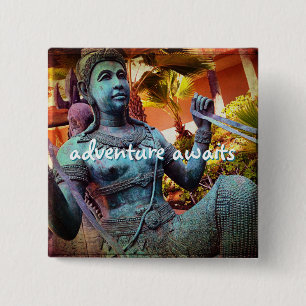 Bóton Quadrado 5.08cm Cota de Aguardação de Estátua do Guerreiro Azul