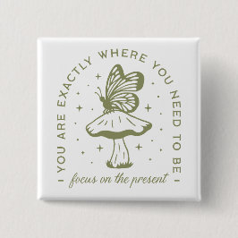 Bóton Quadrado 5.08cm Cottagecore borboleta cogumelo-do-mato aspas estét