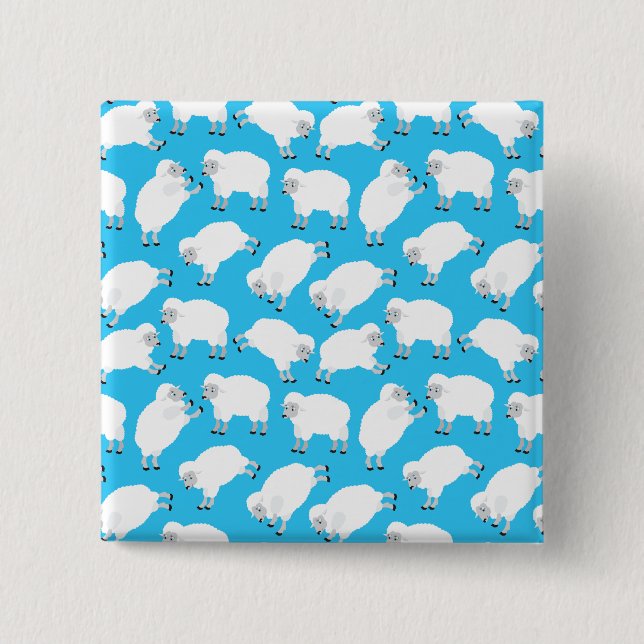 Bóton Quadrado 5.08cm Counting Sheep Blue Nursery Pattern (Frente)