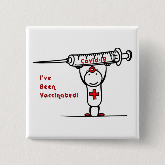 Bóton Quadrado 5.08cm Covid- 19 Botão Quadrado Vacinado (Frente)