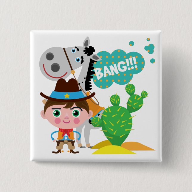 Bóton Quadrado 5.08cm Cowboy e Cavalo (Frente)