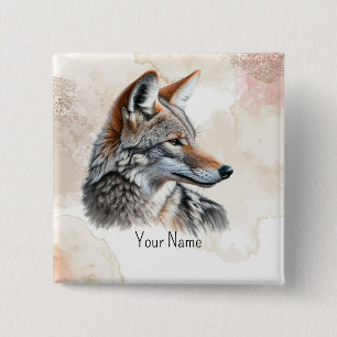 Bóton Quadrado 5.08cm Coyote Personalizado País Cottagecore Impressão Ru