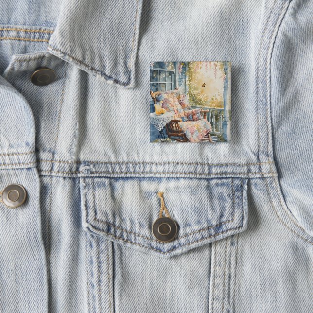 Bóton Quadrado 5.08cm Cozy Porch com Quilt e Lemonade Charm (In Situ)