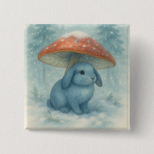 Bóton Quadrado 5.08cm Cozy Snowy Day Bunny (Frente)