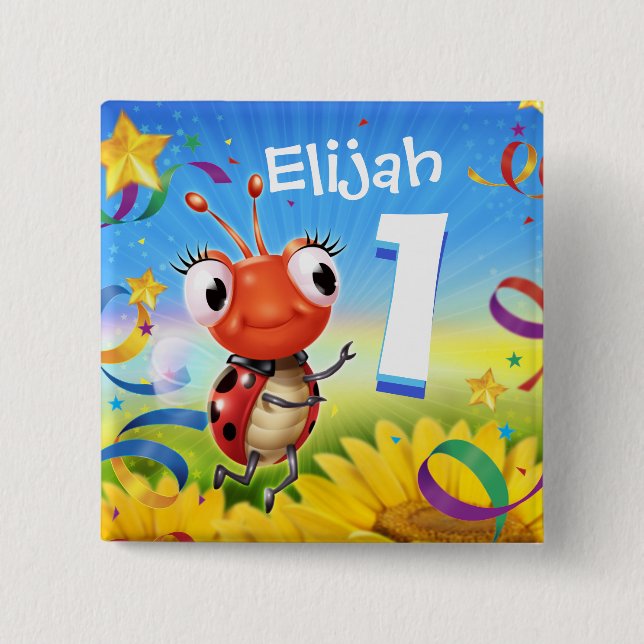 Bóton Quadrado 5.08cm crachá de aniversário personalizado de 1 ano Peque (Frente)