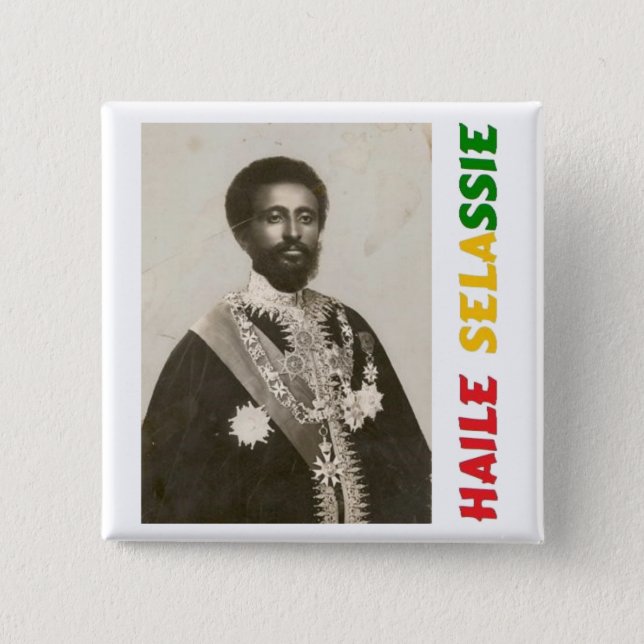 Bóton Quadrado 5.08cm Crachá de Haile Selassie (Frente)