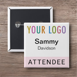 Bóton Quadrado 5.08cm Crachá de nome de participante rosa com o logotipo