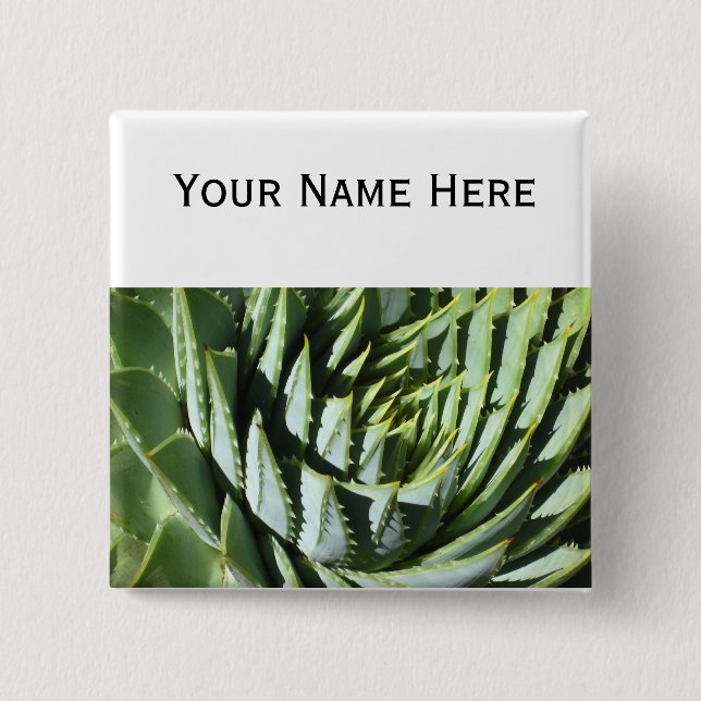 Bóton Quadrado 5.08cm Crachá espiral do botão do pino-para trás do aloés (Frente)