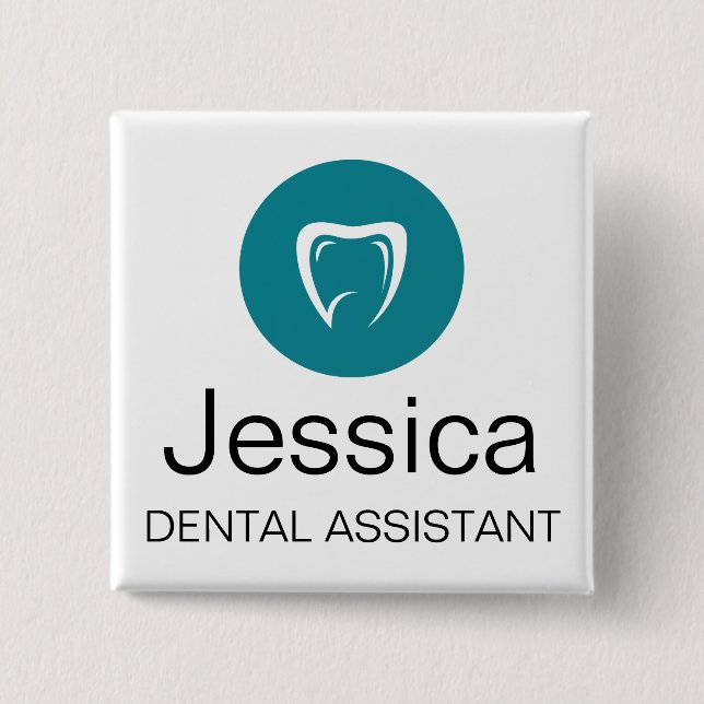 Bóton Quadrado 5.08cm Crachá Personalizado de Assistente Dental com Logo (Frente)