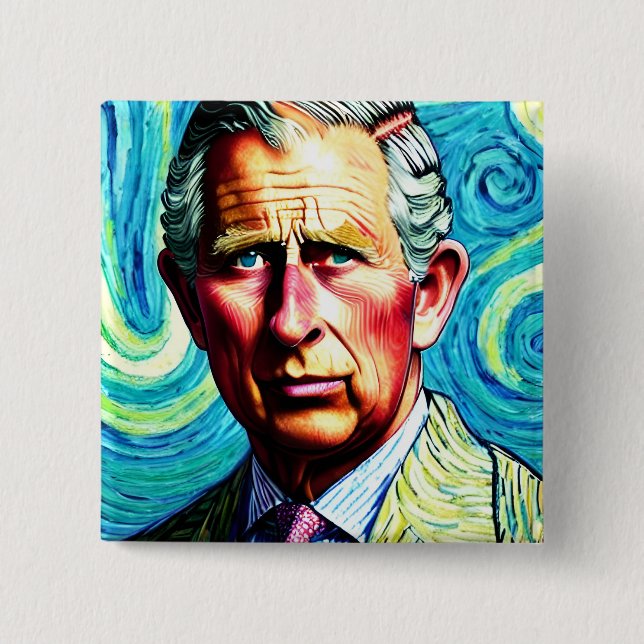 Bóton Quadrado 5.08cm Crachá Quadrado Rei Carlos III 15 Cm (Frente)