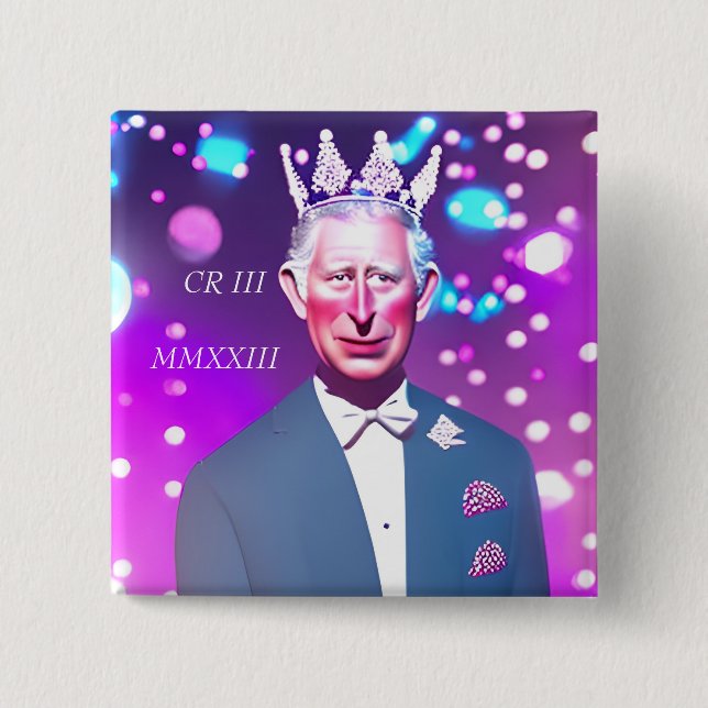 Bóton Quadrado 5.08cm Crachá Quadrado Rei Carlos III 15 Cm (Frente)