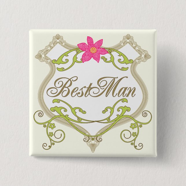 Bóton Quadrado 5.08cm Crachás de Casamento BestMan (Frente)