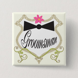 Bóton Quadrado 5.08cm Crachás de Casamento BowTie padrinho de casamento