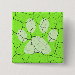 Bóton Quadrado 5.08cm Cracked Green Animal Paw Print Pinback Button
