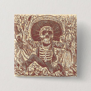 Bóton Quadrado 5.08cm Crânio de Oaxaca, La Calavera Oaxaqueña