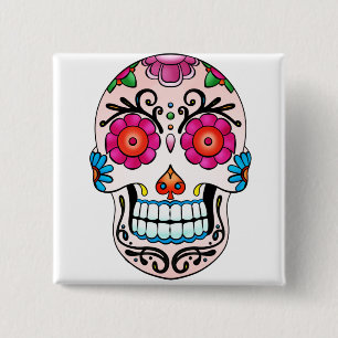 Bóton Quadrado 5.08cm Crânio do açúcar - dia do morto, tatuagem, Méx