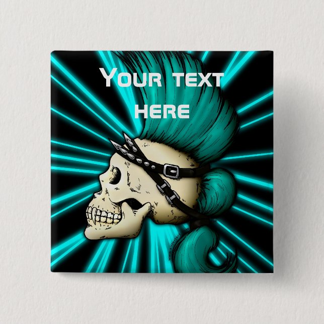 Bóton Quadrado 5.08cm Crânio do punk (Frente)