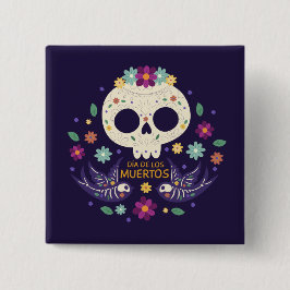 Bóton Quadrado 5.08cm Crânio Floral Colorido Dia de Muertos | Botao