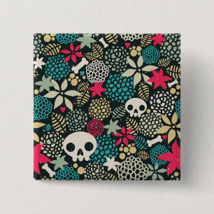 Bóton Quadrado 5.08cm Crânio nas flores