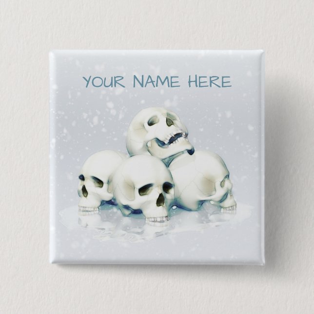 Bóton Quadrado 5.08cm Crânios na neve. Personalizado (Frente)
