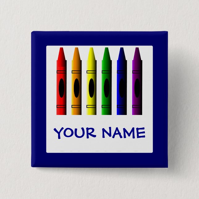 Bóton Quadrado 5.08cm Crayons Blue Name Crayon Button Modelo (Frente)
