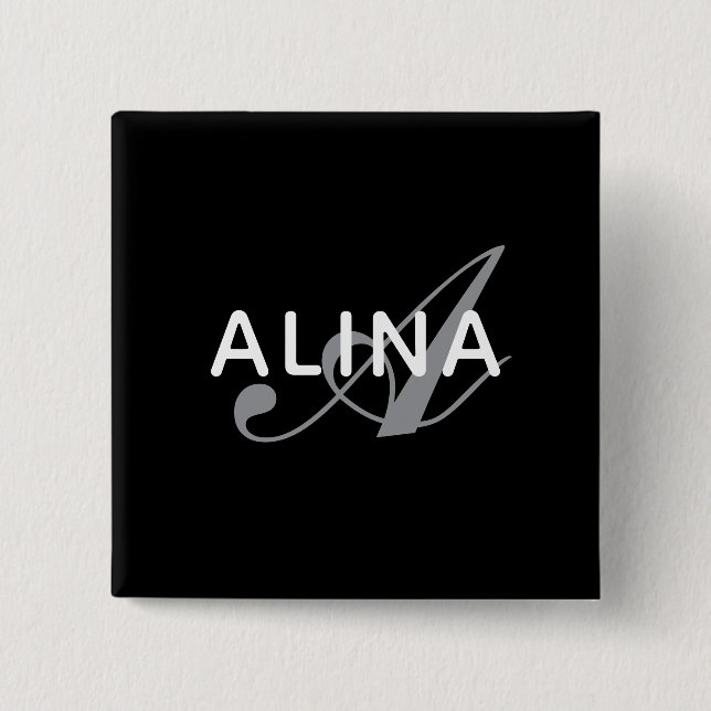 Bóton Quadrado 5.08cm Create Your Own Name Monogram Design 2'' Square (Frente)