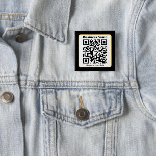 Bóton Quadrado 5.08cm Create Your Own QR Code Black White Gold Border