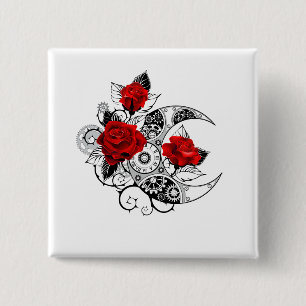 Bóton Quadrado 5.08cm Crescente Mecânico com Rosas Vermelhas