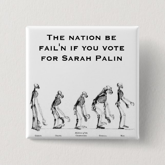 Bóton Quadrado 5.08cm Criacionista de Sarah Palin- (Frente)