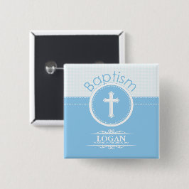 Bóton Quadrado 5.08cm Criança Azul e Personalizável do Batismo de Deus