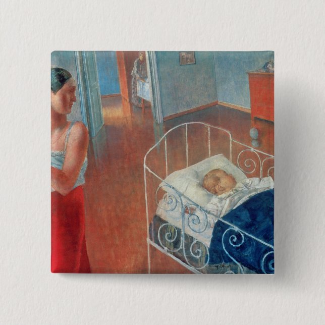 Bóton Quadrado 5.08cm Criança de sono, 1924 (Frente)