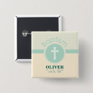 Bóton Quadrado 5.08cm Criança do baptismo do deus, verde neutro do