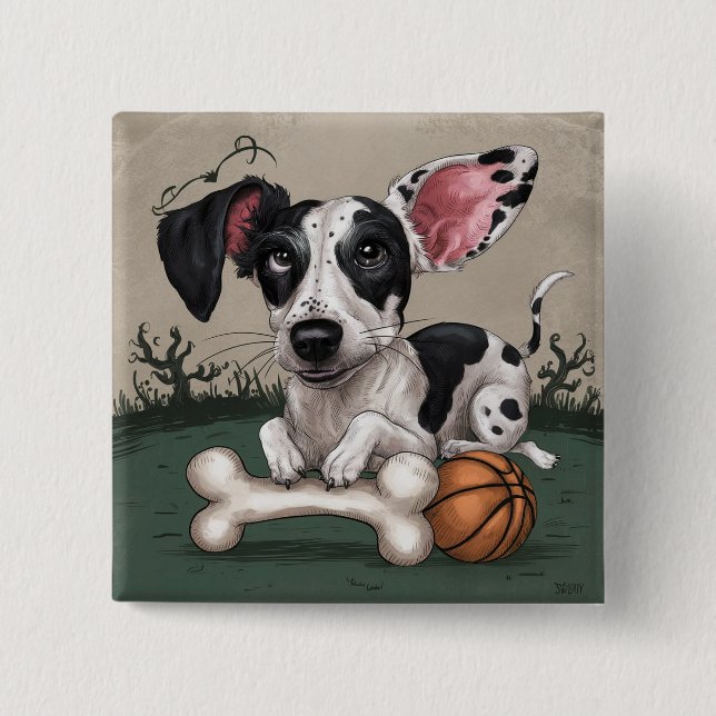 Bóton Quadrado 5.08cm Criança Festiva para o Dia das Bruxas: Cachorro Ve (Frente)