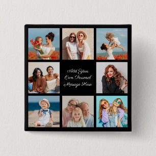 Bóton Quadrado 5.08cm Crie a sua própria colagem de 8 fotos Adicione a s