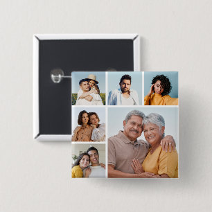 Bóton Quadrado 5.08cm Crie Sua Própria Colagem de 6 Fotos
