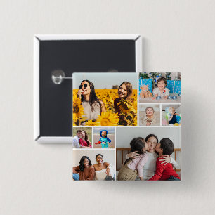 Bóton Quadrado 5.08cm Crie sua própria colagem de 8 fotos