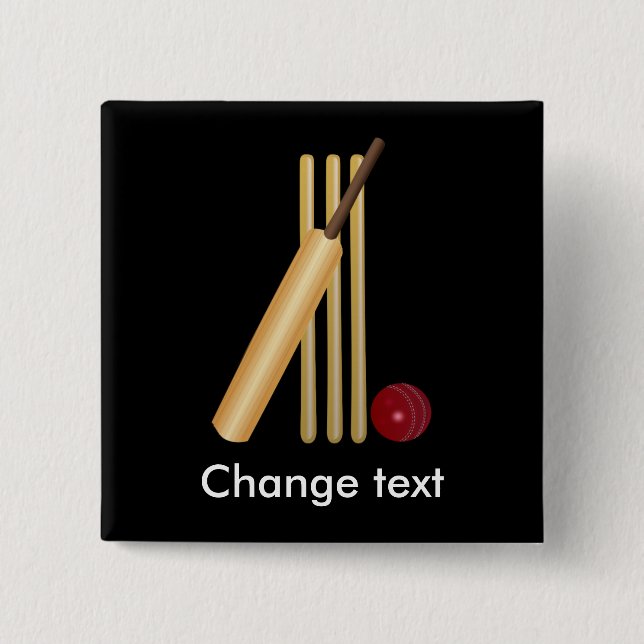 Bóton Quadrado 5.08cm Críquete, wicket, bastão e bola (Frente)