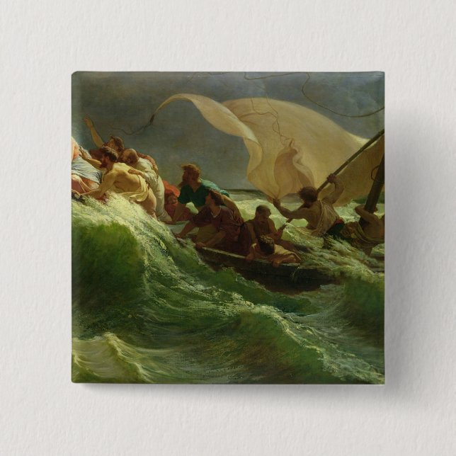 Bóton Quadrado 5.08cm Cristo adormecido em seu barco (Frente)