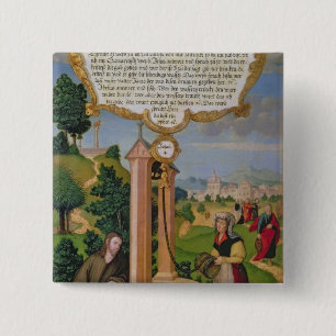 Bóton Quadrado 5.08cm Cristo e a mulher de Samaria no poço de Jacob