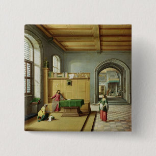 Bóton Quadrado 5.08cm Cristo na casa de Martha e de Mary