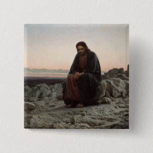 Bóton Quadrado 5.08cm Cristo na Natureza Selvagem (por Ivan Kramskoi)