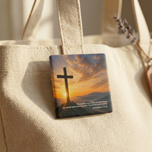 Bóton Quadrado 5.08cm Cruz do Amanhecer Cristão com Escritura