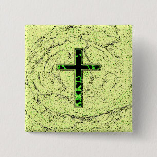 BÓTON QUADRADO 5.08CM CRUZ NEGRA E VERDE COM FUNDO MARÁVEL