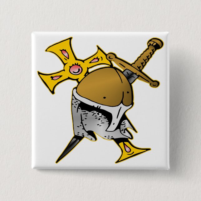 Bóton Quadrado 5.08cm Cruzamento e Espada do Capacete Cruzado (Frente)