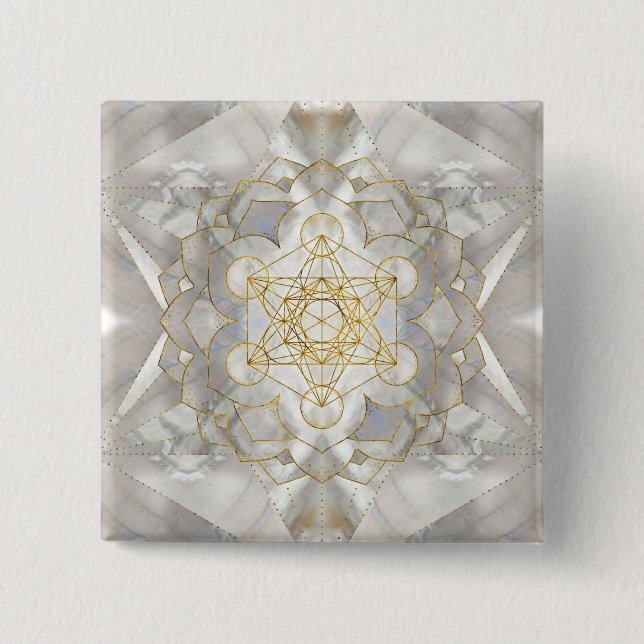 Bóton Quadrado 5.08cm Cubo de Metatrão em Geometria Sagrada de Lotus (Frente)