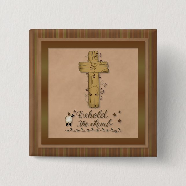 Bóton Quadrado 5.08cm Cuidado com o botão da Igreja Cristã de Lamb (Frente)