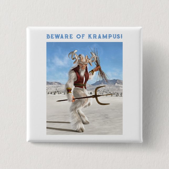 Bóton Quadrado 5.08cm Cuidado com o Krampus! (Frente)