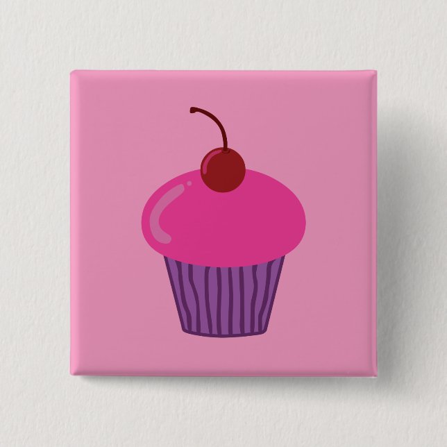 Bóton Quadrado 5.08cm Cupcake cor-de-rosa (Frente)