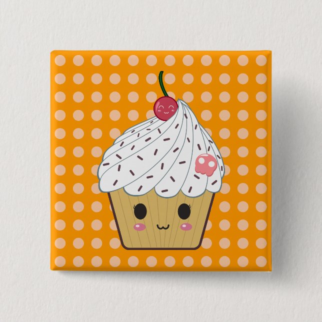 Bóton Quadrado 5.08cm Cupcake de Kawaii com o crânio e a cereja (Frente)